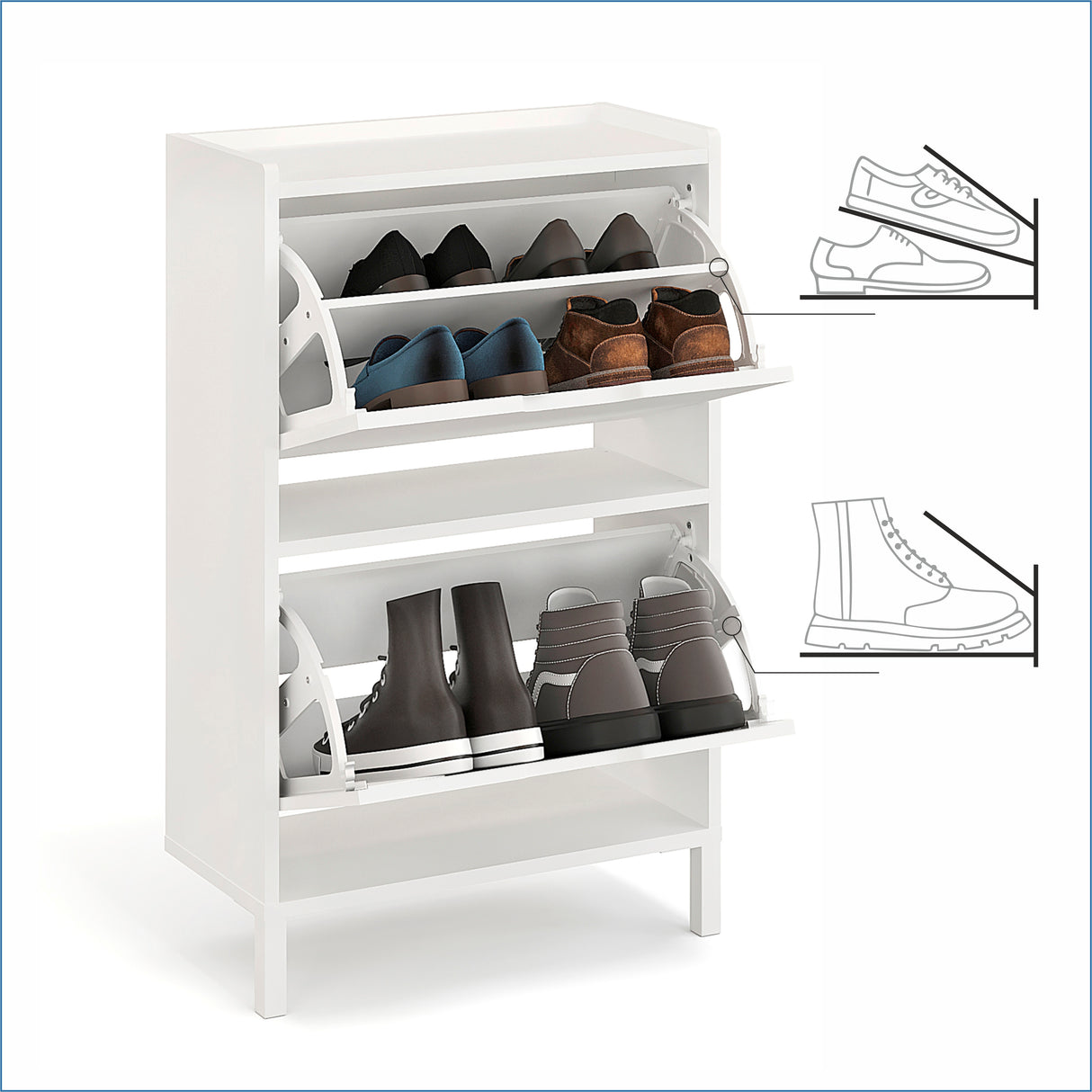 KOMTO Schuhschrank Schmal mit 2 Klappen | Madrid 2