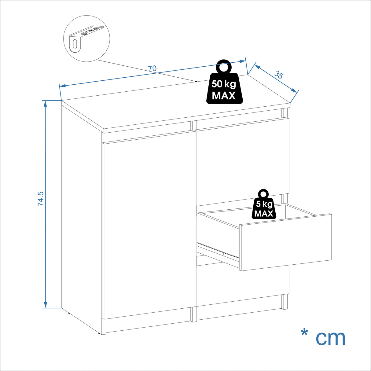 Kommode mit 2 Türen und 2 Schubladen | PIKO 2