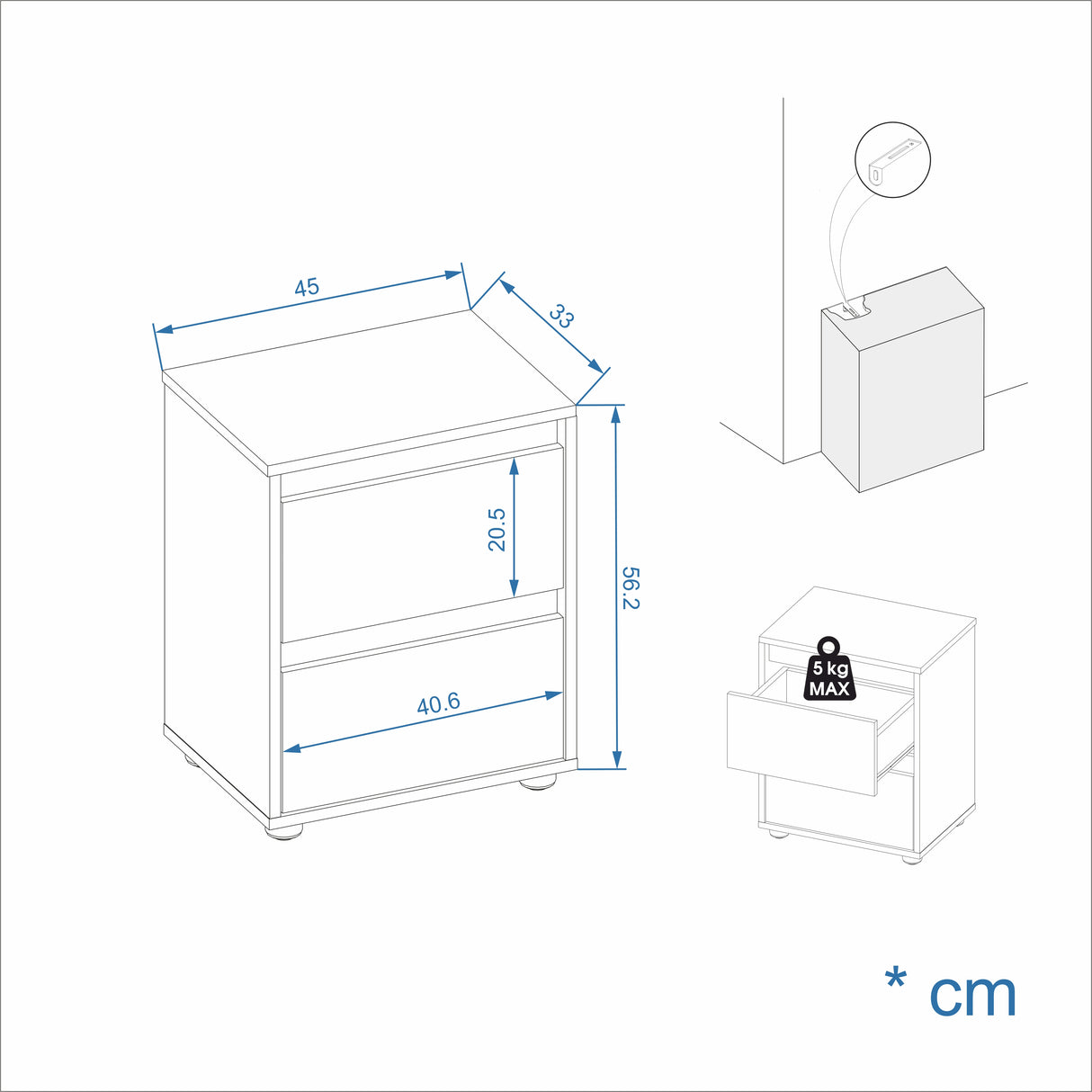 Kommode mit 2 Schubladen, 2er Set | Linoa 2NS