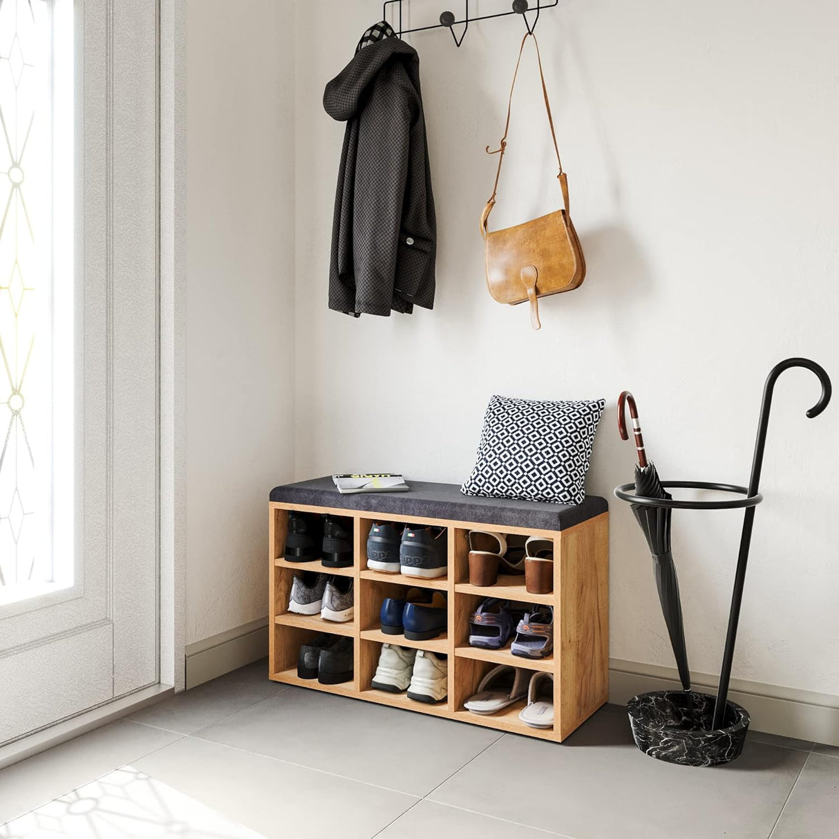 Schuhbank mit Sitzfläche mit 9 verstellbaren Fächern | Sofia 80