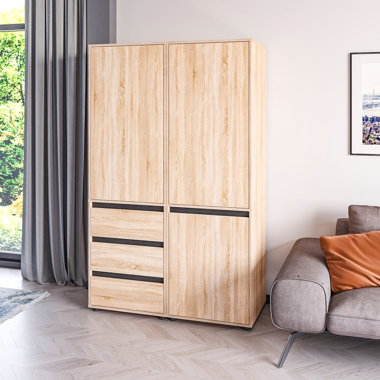 Kleiderschrank Groß mit 3-türig & 3 Schubladen | CUBE 120