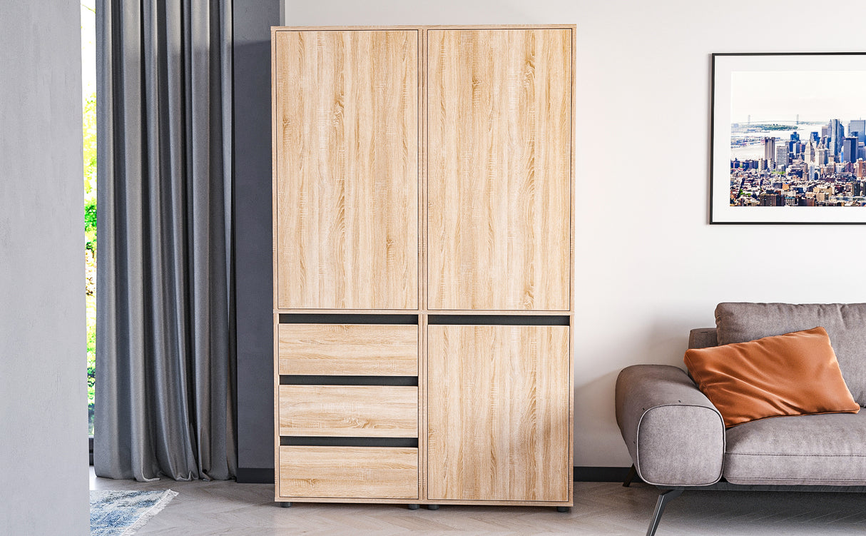 Kleiderschrank Groß mit 3-türig & 3 Schubladen | CUBE 120