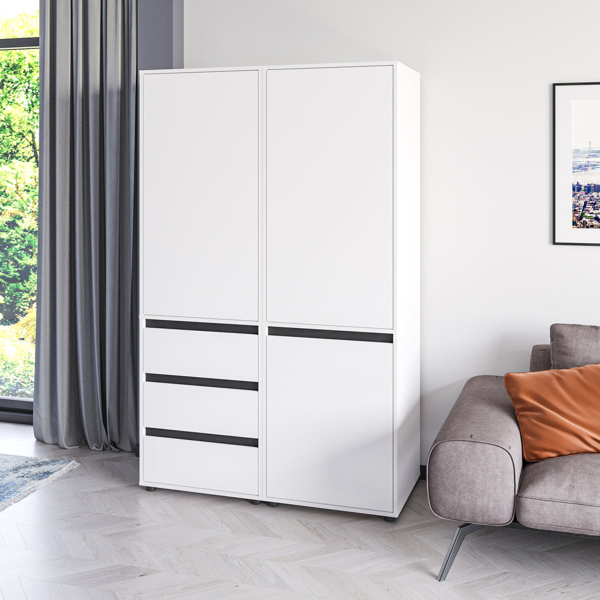 Kleiderschrank Groß mit 3-türig & 3 Schubladen | CUBE 120