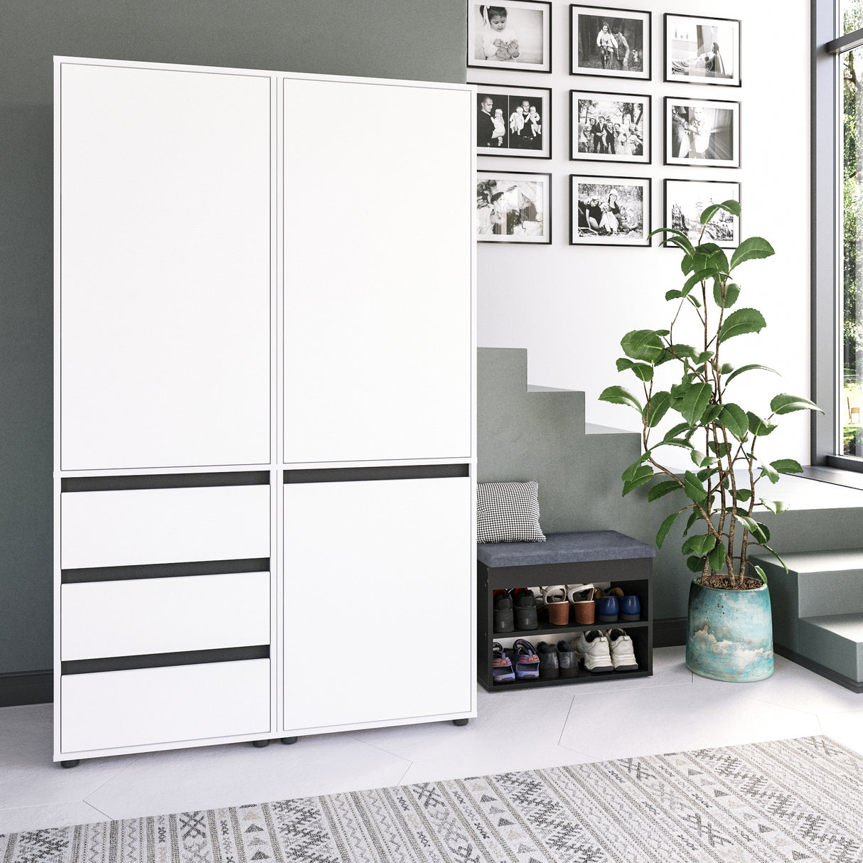 Kleiderschrank Groß mit 3-türig & 3 Schubladen | CUBE 120