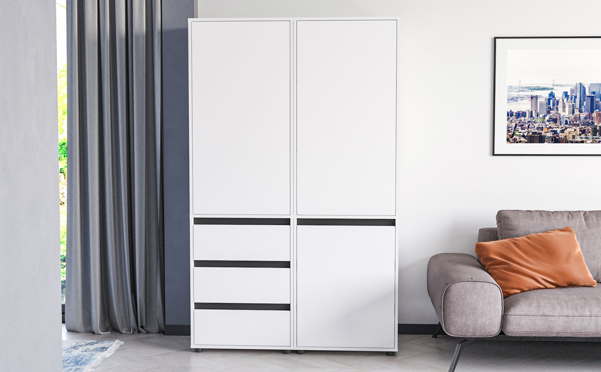 Kleiderschrank Groß mit 3-türig & 3 Schubladen | CUBE 120