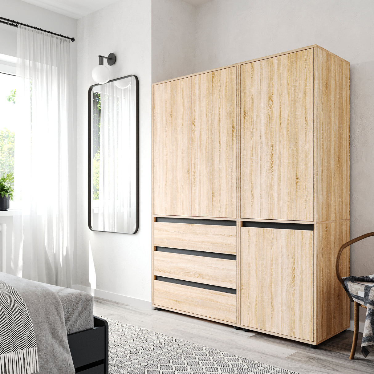 Kleiderschrank Groß mit 4-türig & 3 Schubladen | CUBE 150