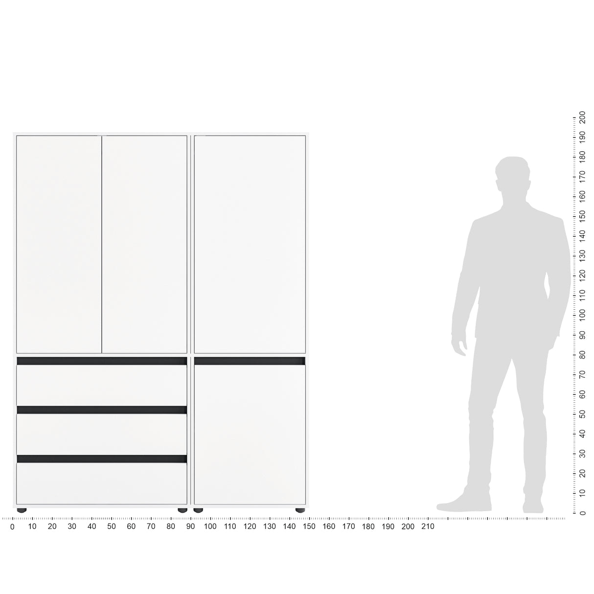 Kleiderschrank Groß mit 4-türig & 3 Schubladen | CUBE 150