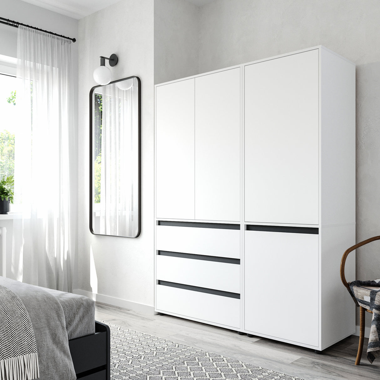 Kleiderschrank Groß mit 4-türig & 3 Schubladen | CUBE 150