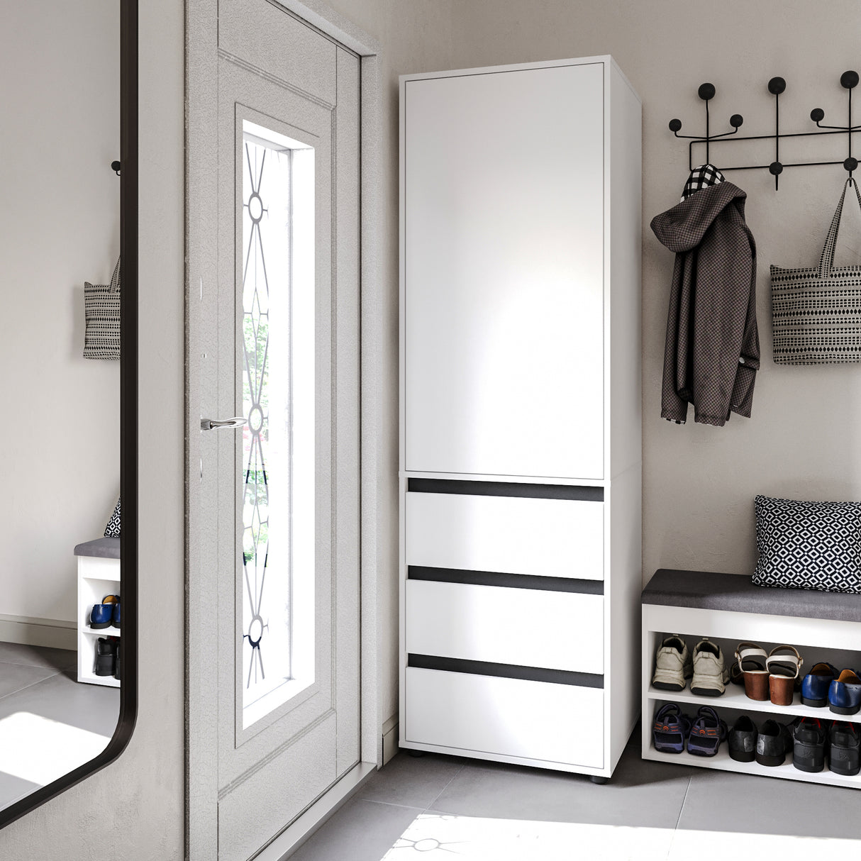 Kleiderschrank Klein mit 1-türig & 3 Schubladen | CUBE 60S