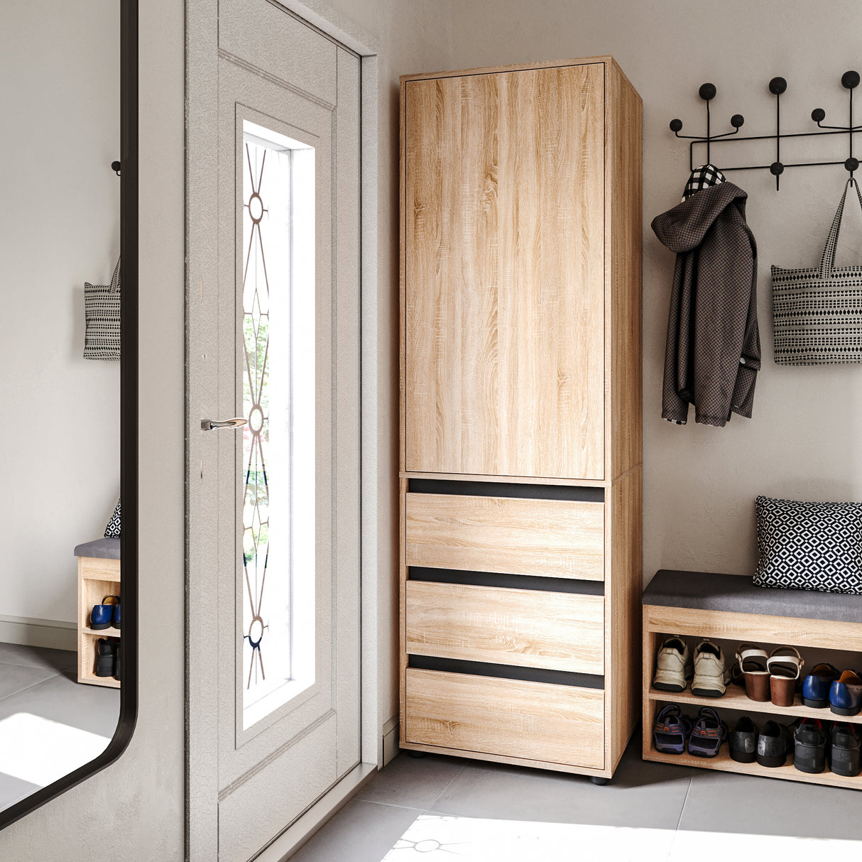 Kleiderschrank Klein mit 1-türig & 3 Schubladen | CUBE 60S