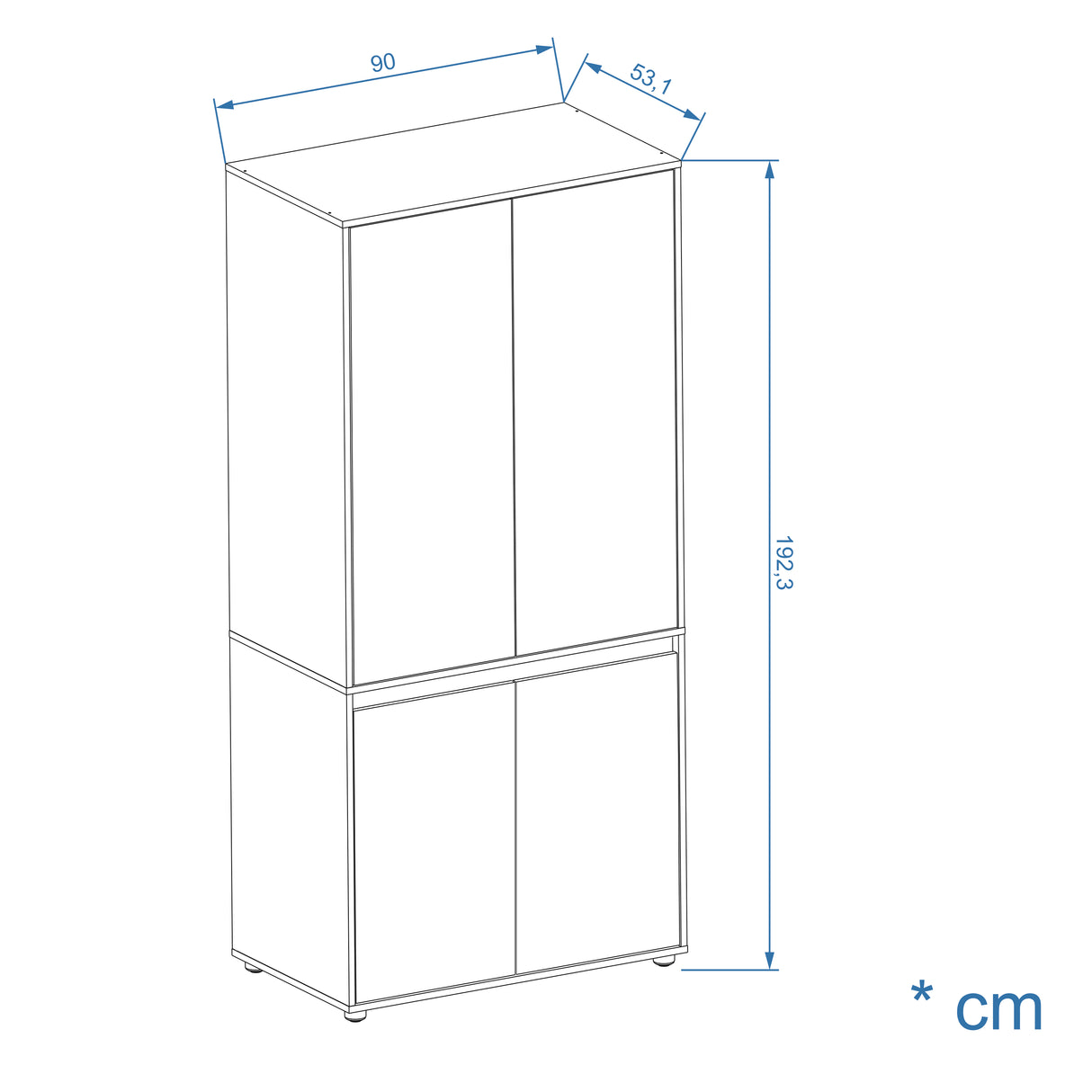 Kleiderschrank Klein mit 4-türig & 2 Fächer | CUBE 90F