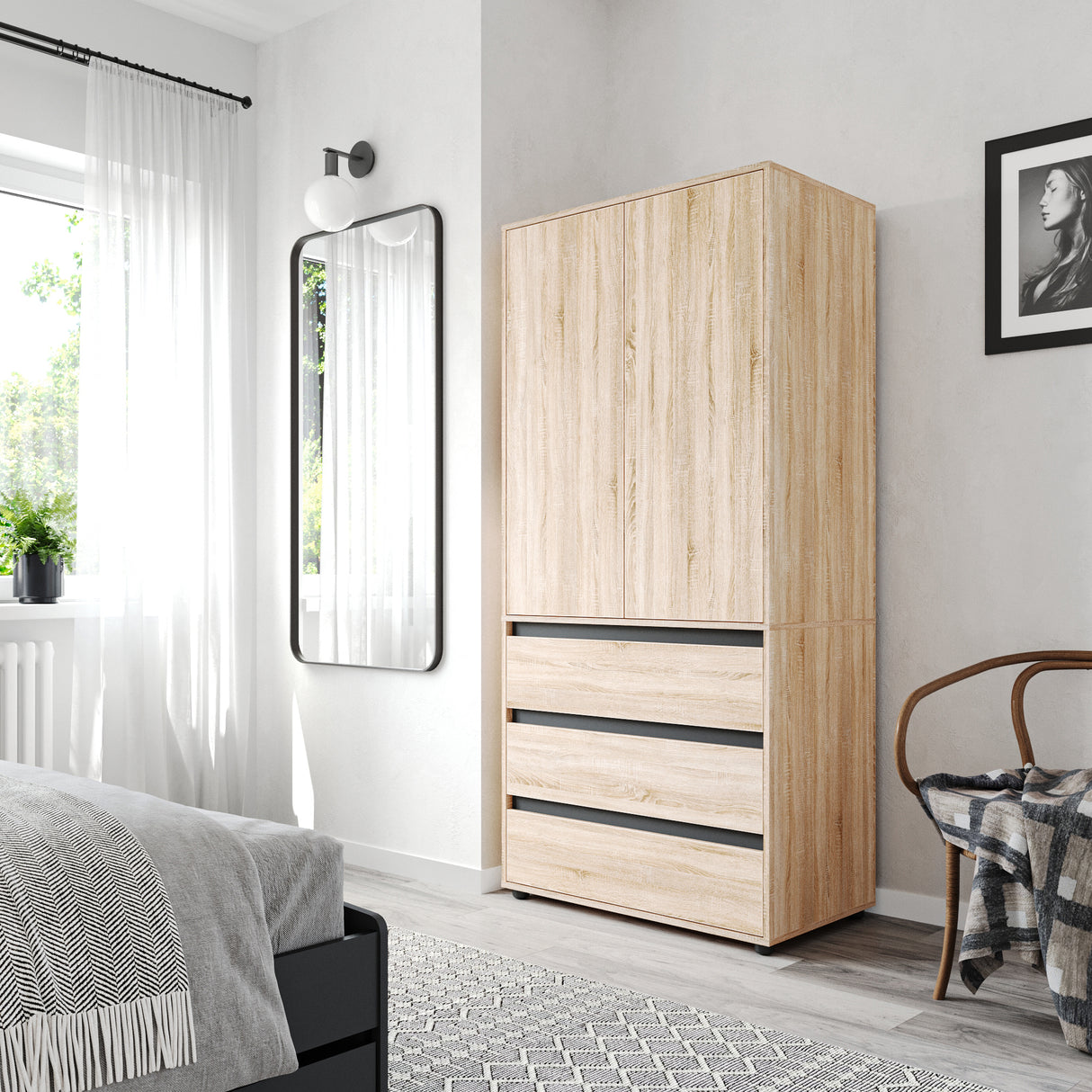 Kleiderschrank Klein mit 2-türig & 3 Schubladen | CUBE 90S