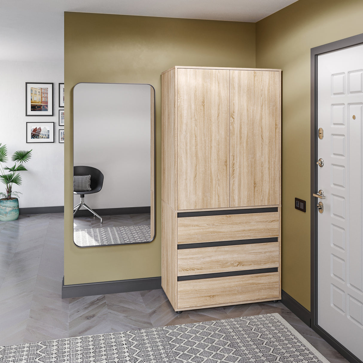 Kleiderschrank Klein mit 2-türig & 3 Schubladen | CUBE 90S