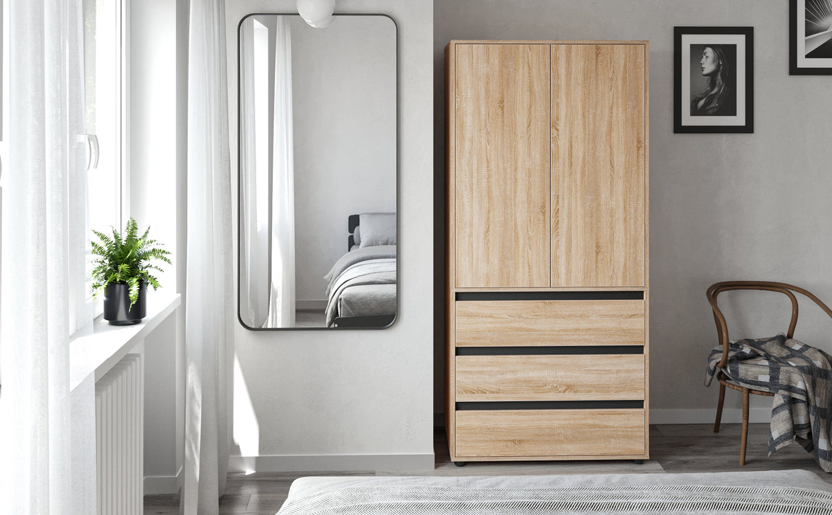 Kleiderschrank Klein mit 2-türig & 3 Schubladen | CUBE 90S