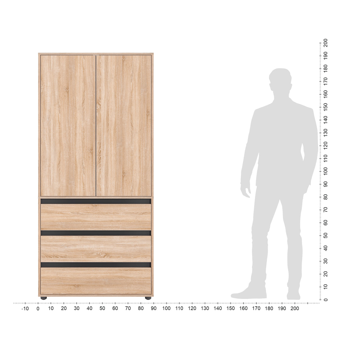 Kleiderschrank Klein mit 2-türig & 3 Schubladen | CUBE 90S