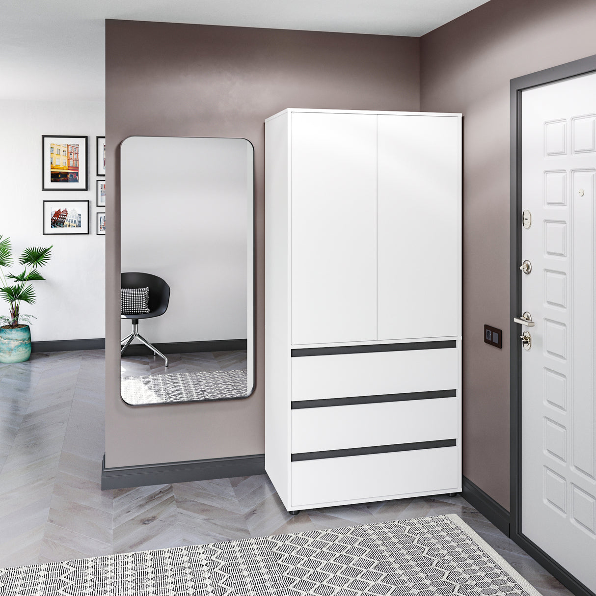 Kleiderschrank Klein mit 2-türig & 3 Schubladen | CUBE 90S