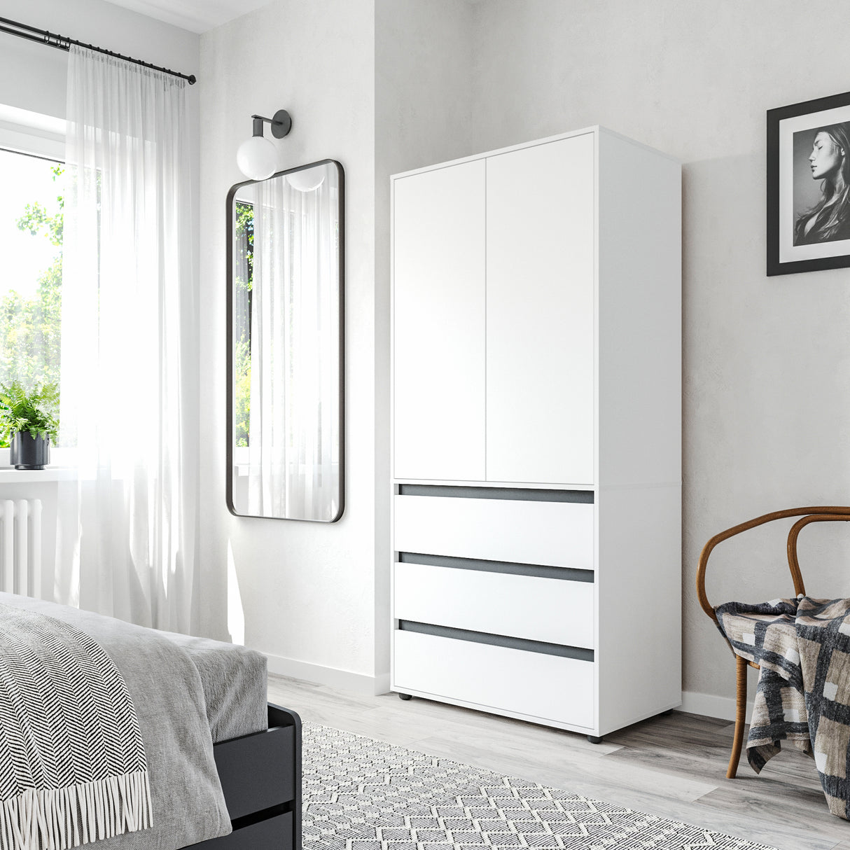 Kleiderschrank Klein mit 2-türig & 3 Schubladen | CUBE 90S