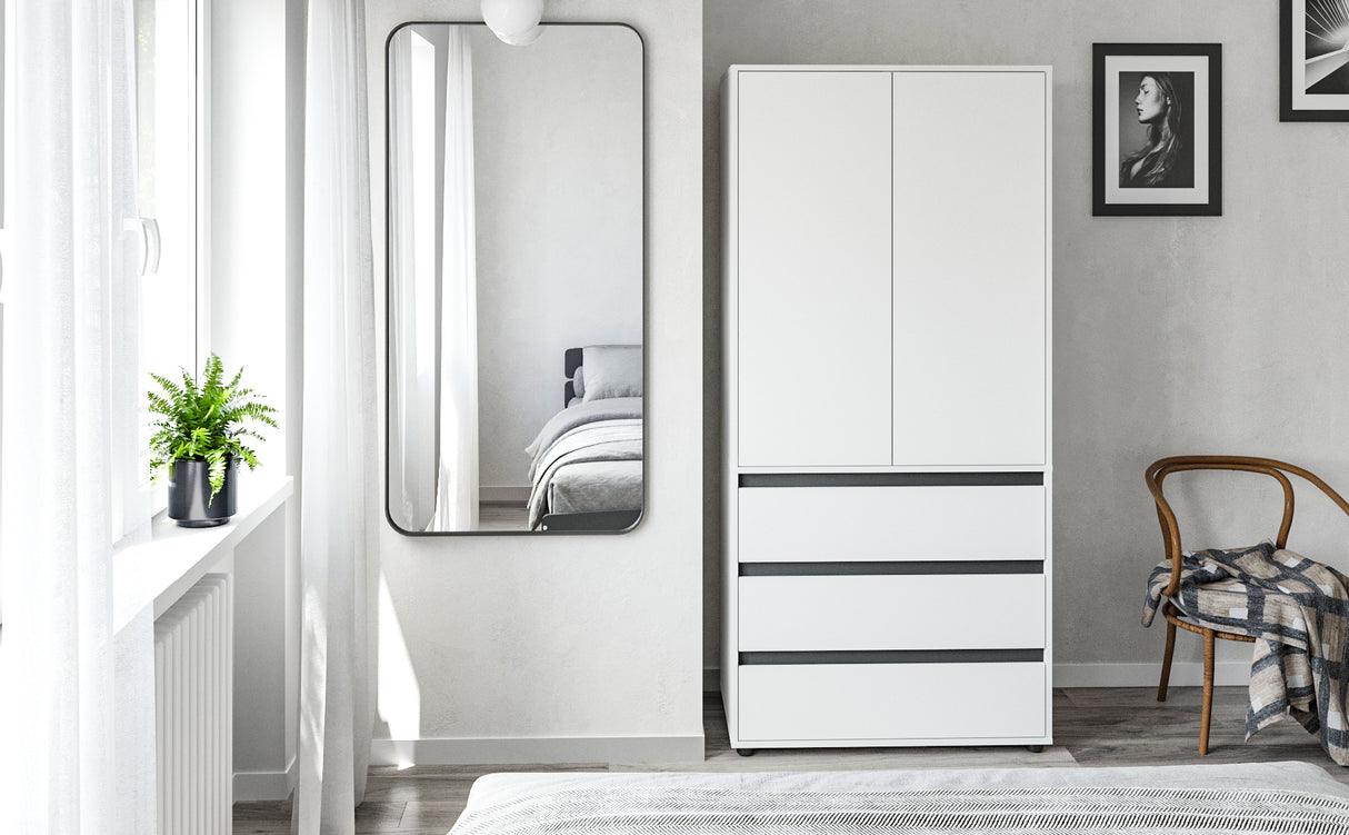 Kleiderschrank Klein mit 2-türig & 3 Schubladen | CUBE 90S