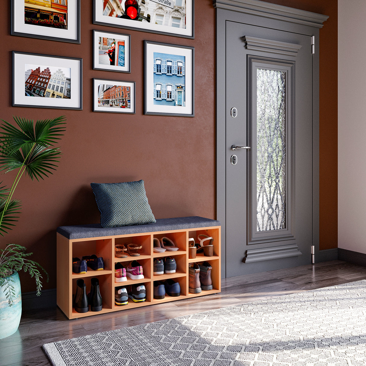 Schuhbank mit Sitzfläche mit 10 Fächern | Sofia 104