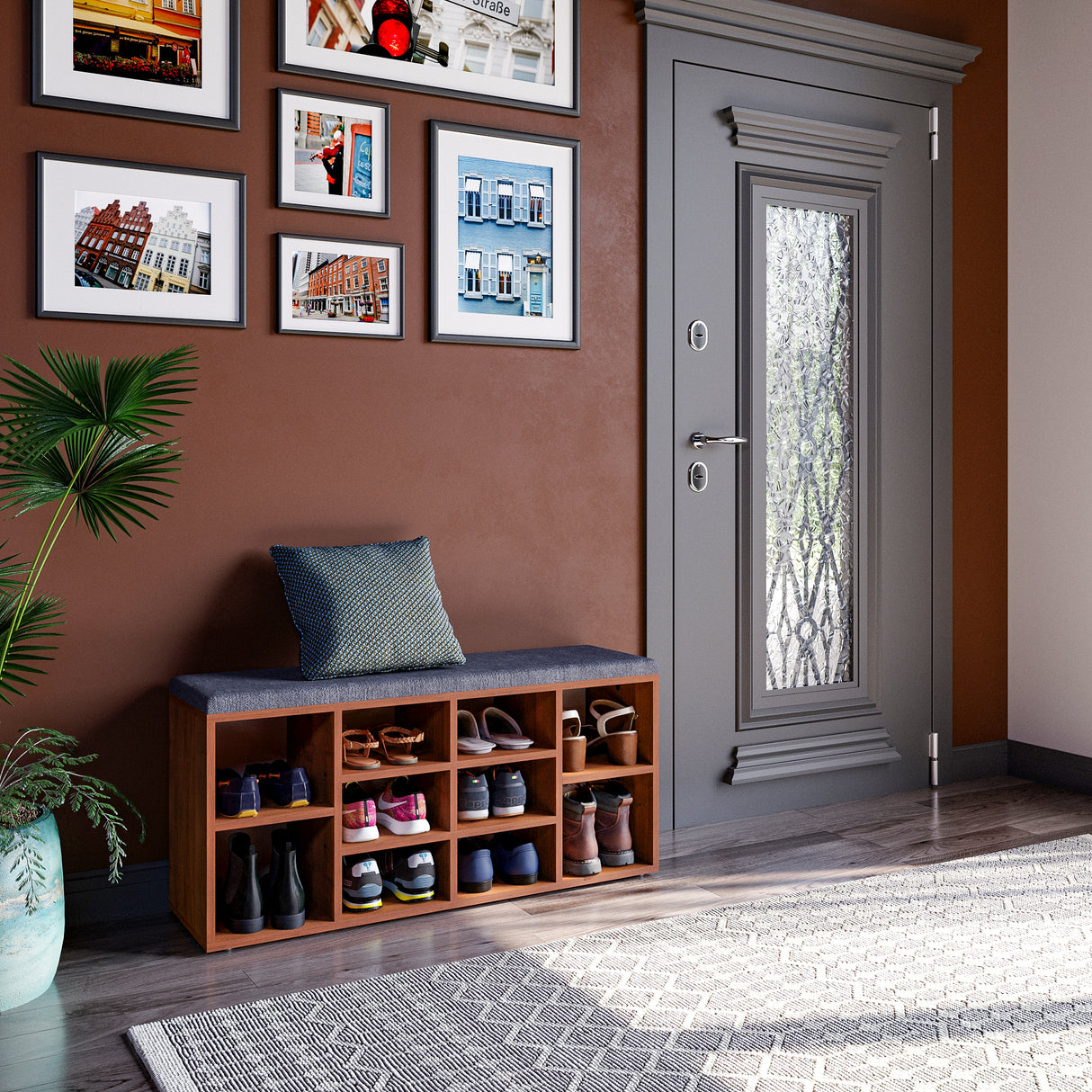 Schuhbank mit Sitzfläche mit 10 Fächern | Sofia 104