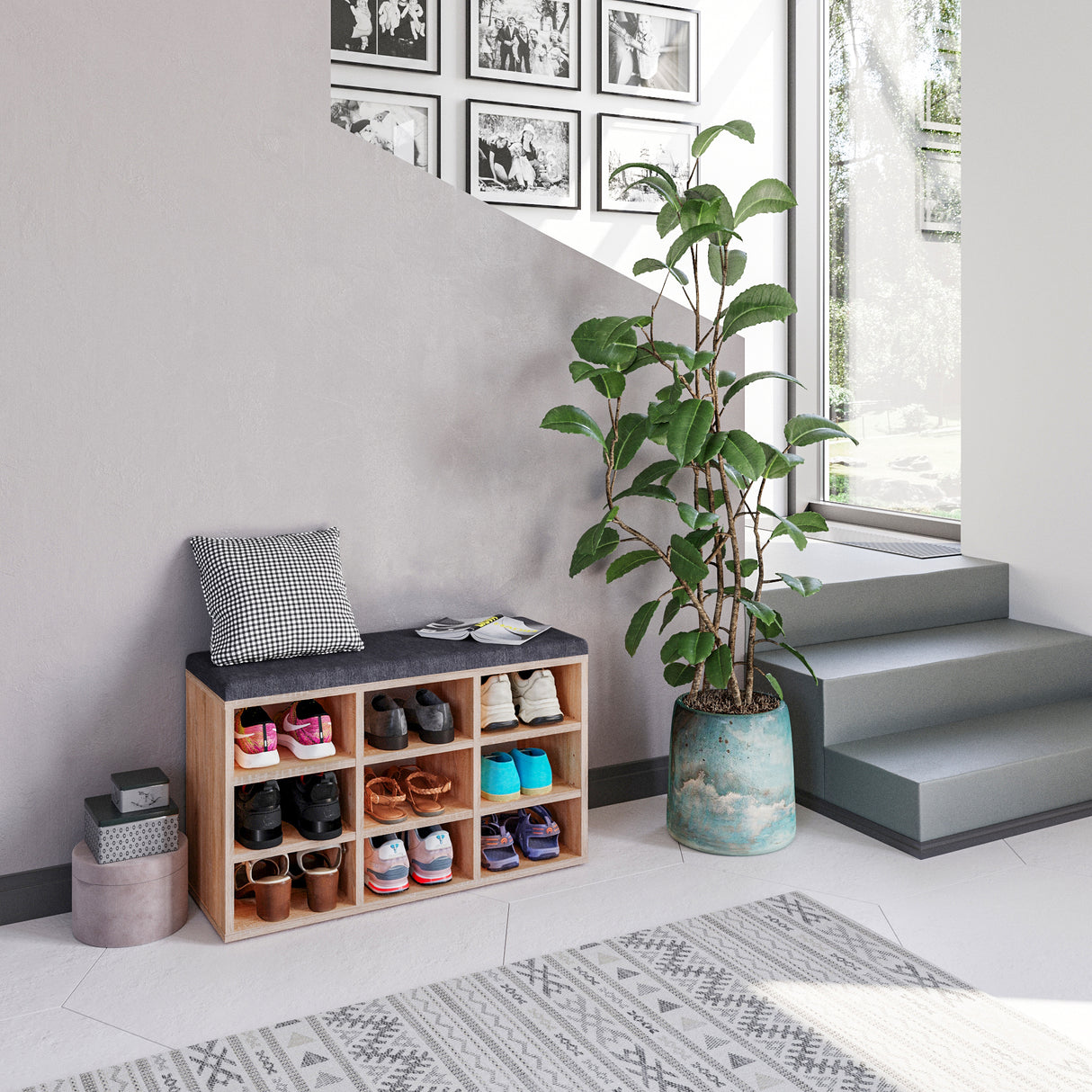Schuhbank mit Sitzfläche mit 9 verstellbaren Fächern | Sofia 80