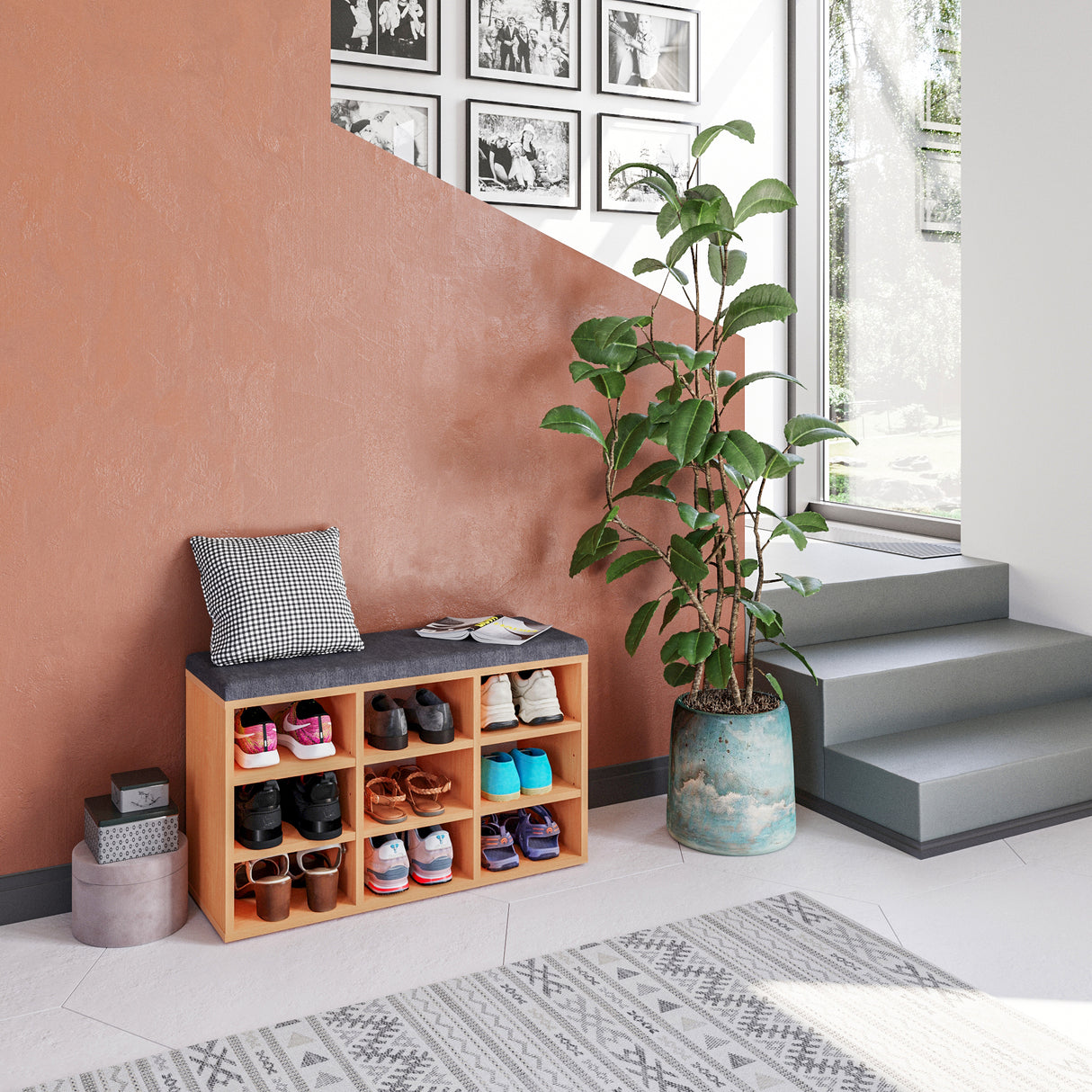 Schuhbank mit Sitzfläche mit 9 verstellbaren Fächern | Sofia 80