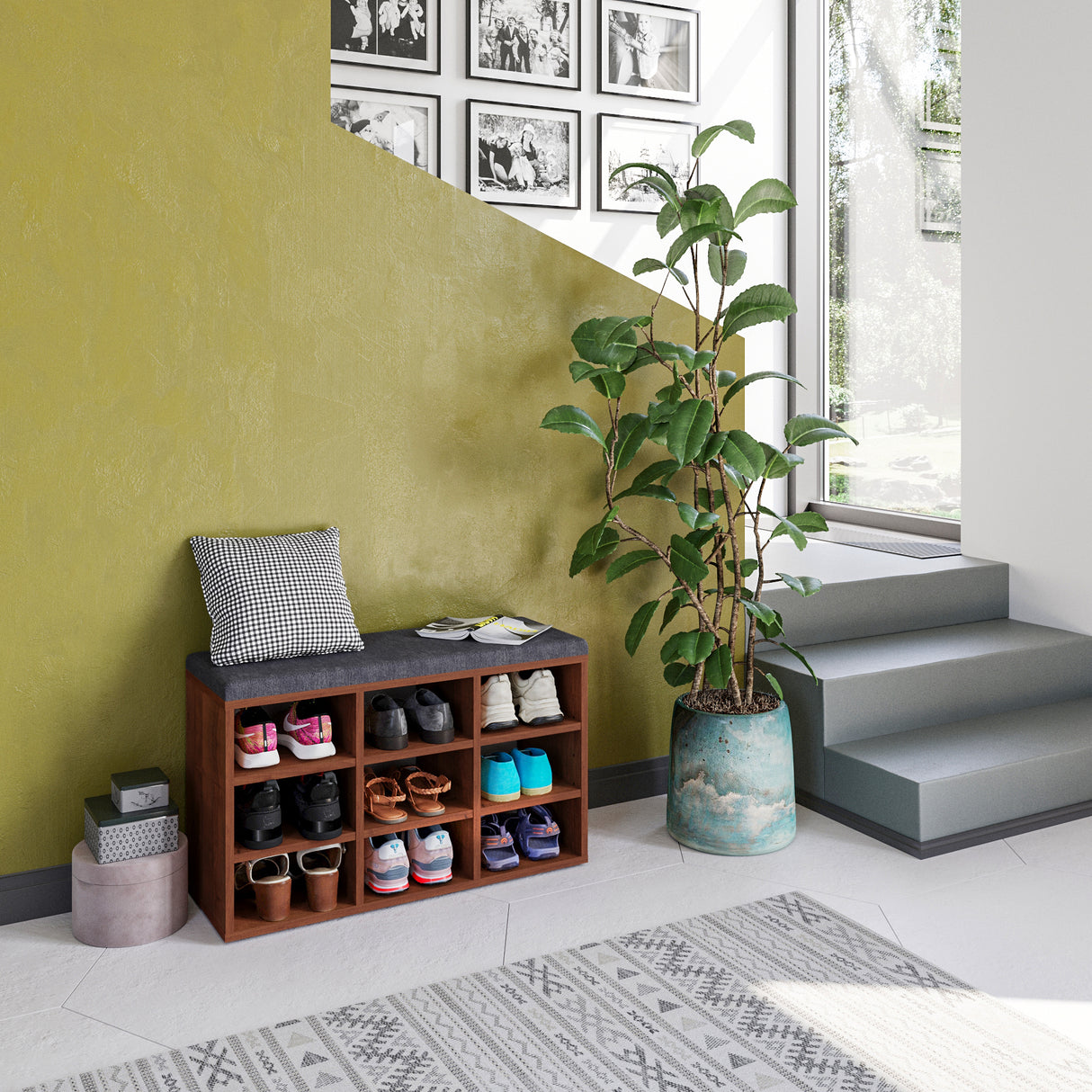 Schuhbank mit Sitzfläche mit 9 verstellbaren Fächern | Sofia 80