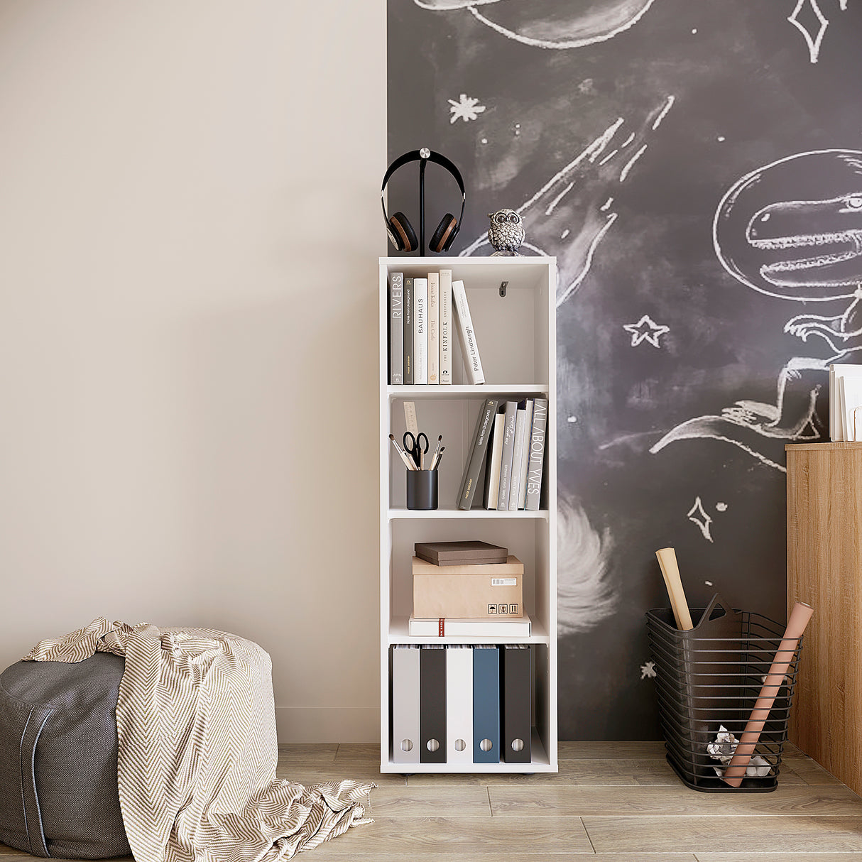 Bücherregal mit 4 Ebenen und Höhenverstellbare Regale | Lumo 40-4F