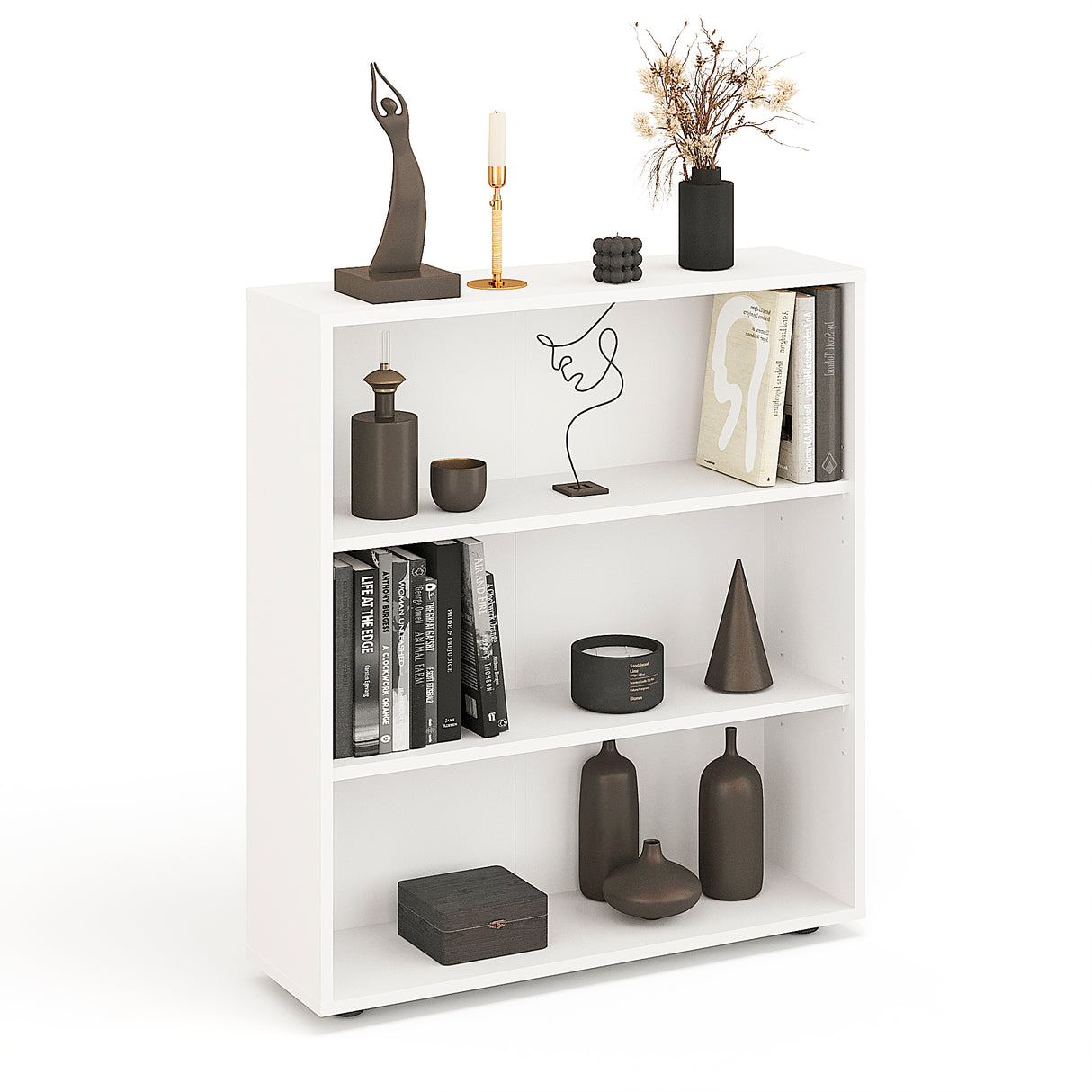 Bücherregal mit 3 Ebenen und Höhenverstellbare Regale | Lumo 80-3F