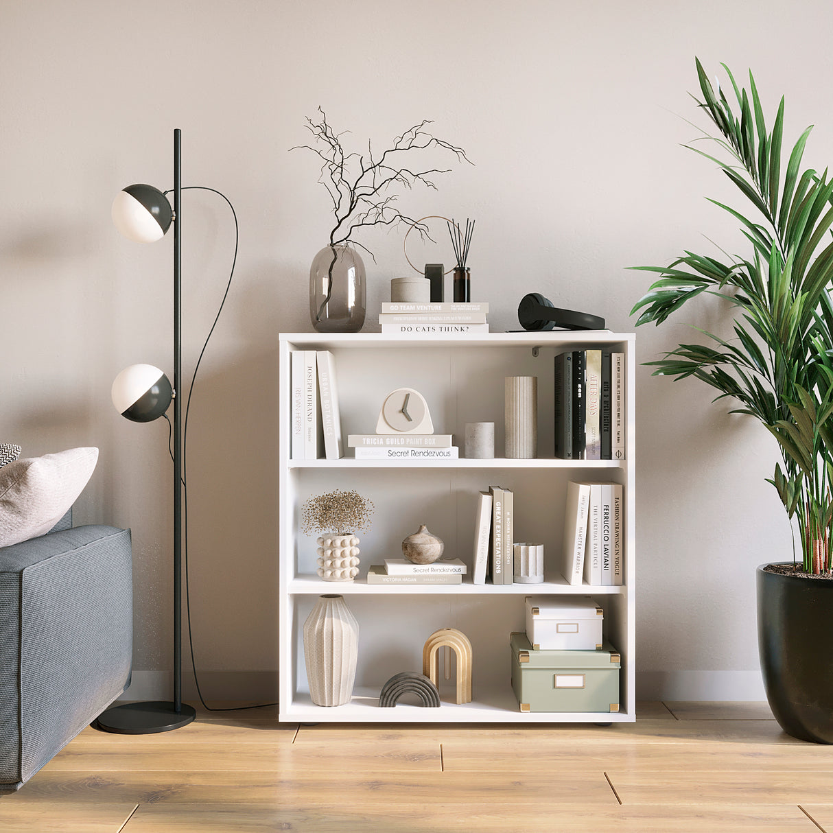 Bücherregal mit 3 Ebenen und Höhenverstellbare Regale | Lumo 80-3F