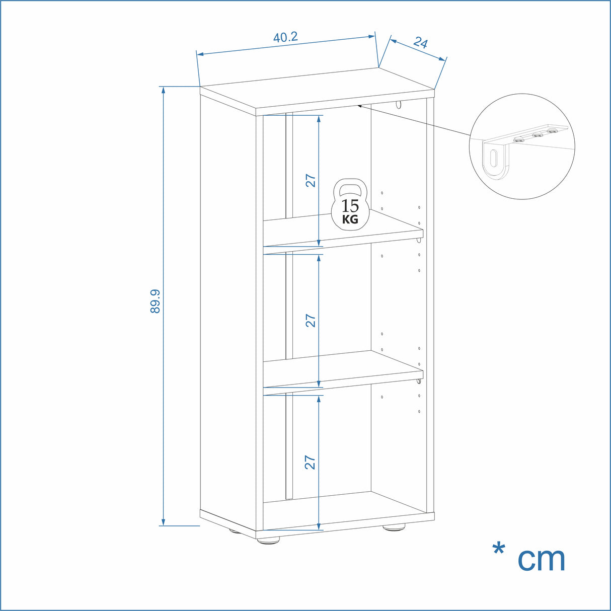 Bücherregal mit 3 Ebenen und Höhenverstellbare Regale | LUMO 40-3F