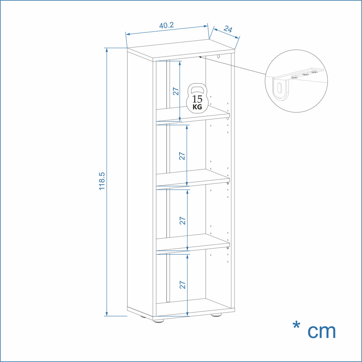 Bücherregal mit 4 Ebenen und Höhenverstellbare Regale | Lumo 40-4F