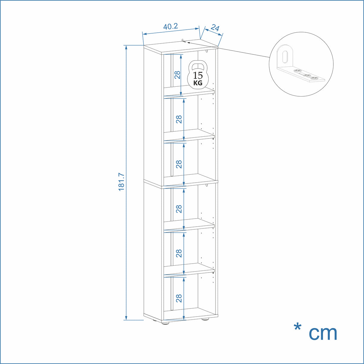 Bücherregal mit 6 Ebenen und Höhenverstellbare Regale | LUMO 40-6F