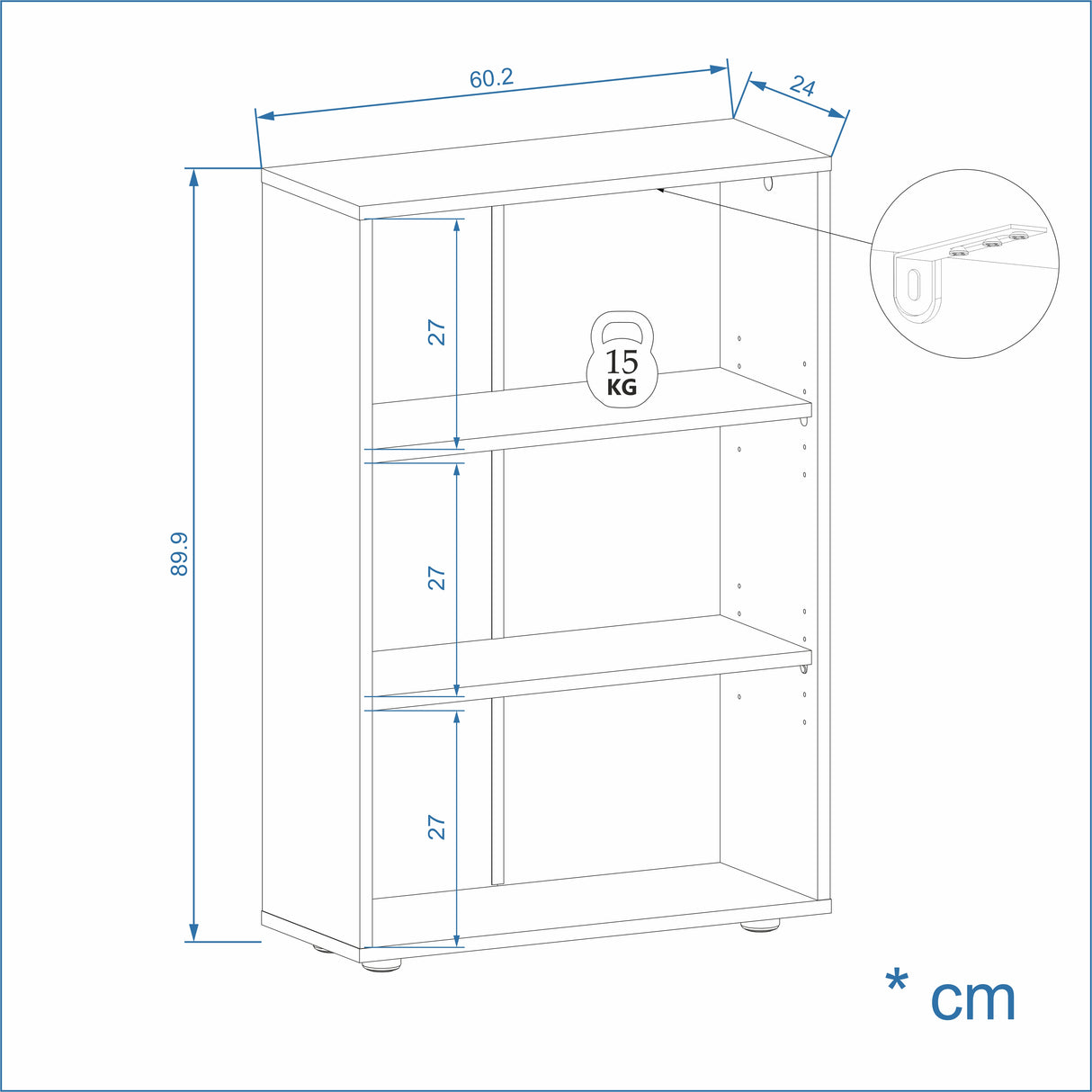 Bücherregal mit 3 Ebenen und Höhenverstellbare Regale | Lumo 60-3F