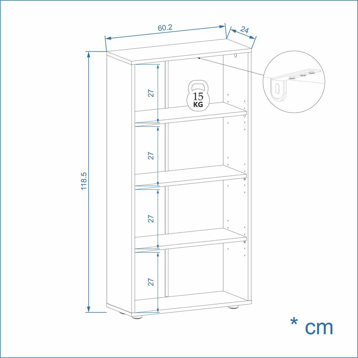 Bücherregal mit 4 Ebenen und Höhenverstellbare Regale | Lumo 60-4F