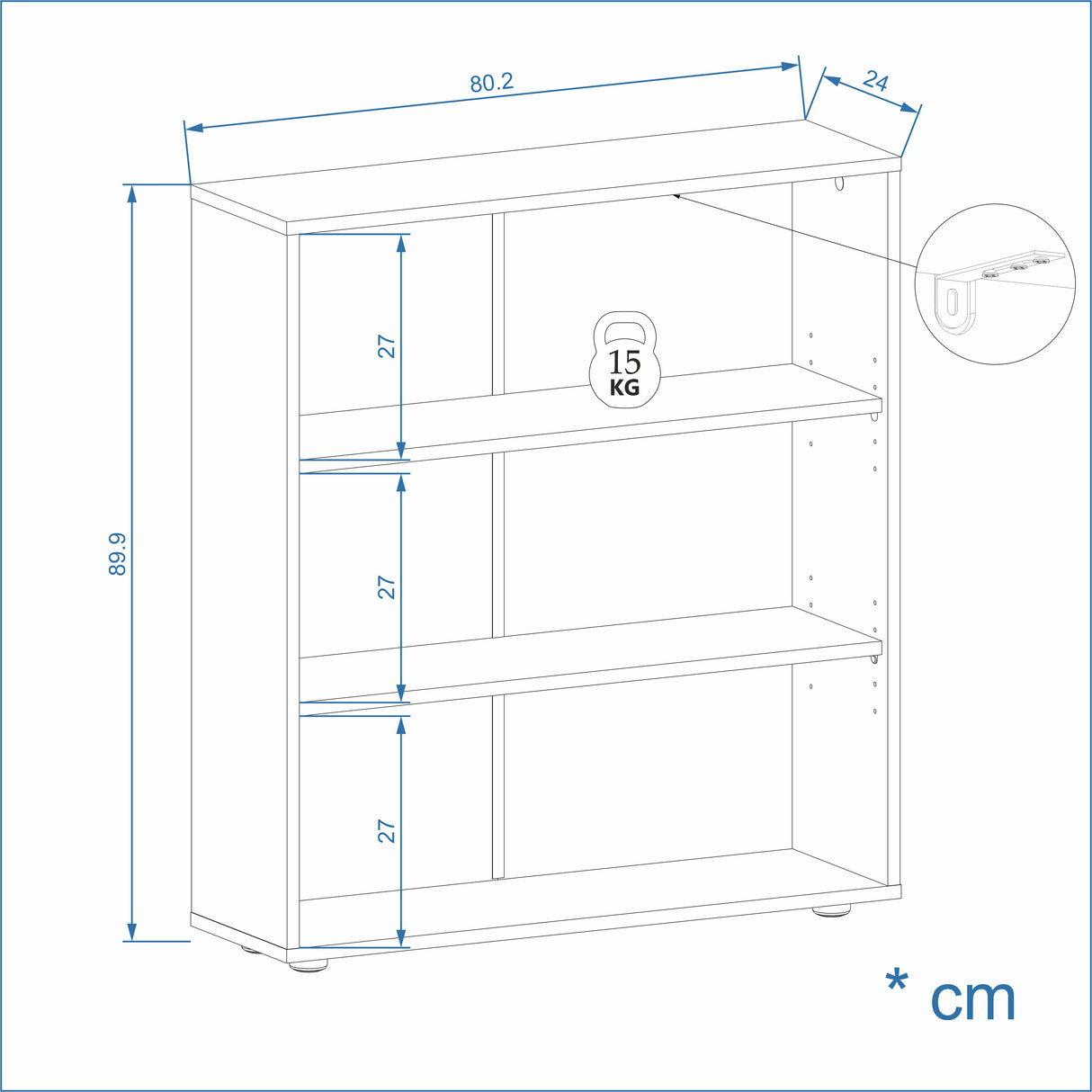 Bücherregal mit 3 Ebenen und Höhenverstellbare Regale | Lumo 80-3F