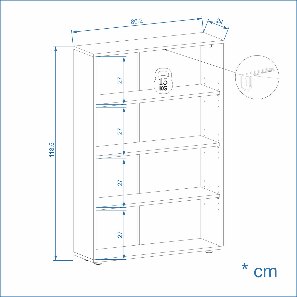 Bücherregal mit 4 Ebenen und Höhenverstellbare Regale | Lumo 80-4F