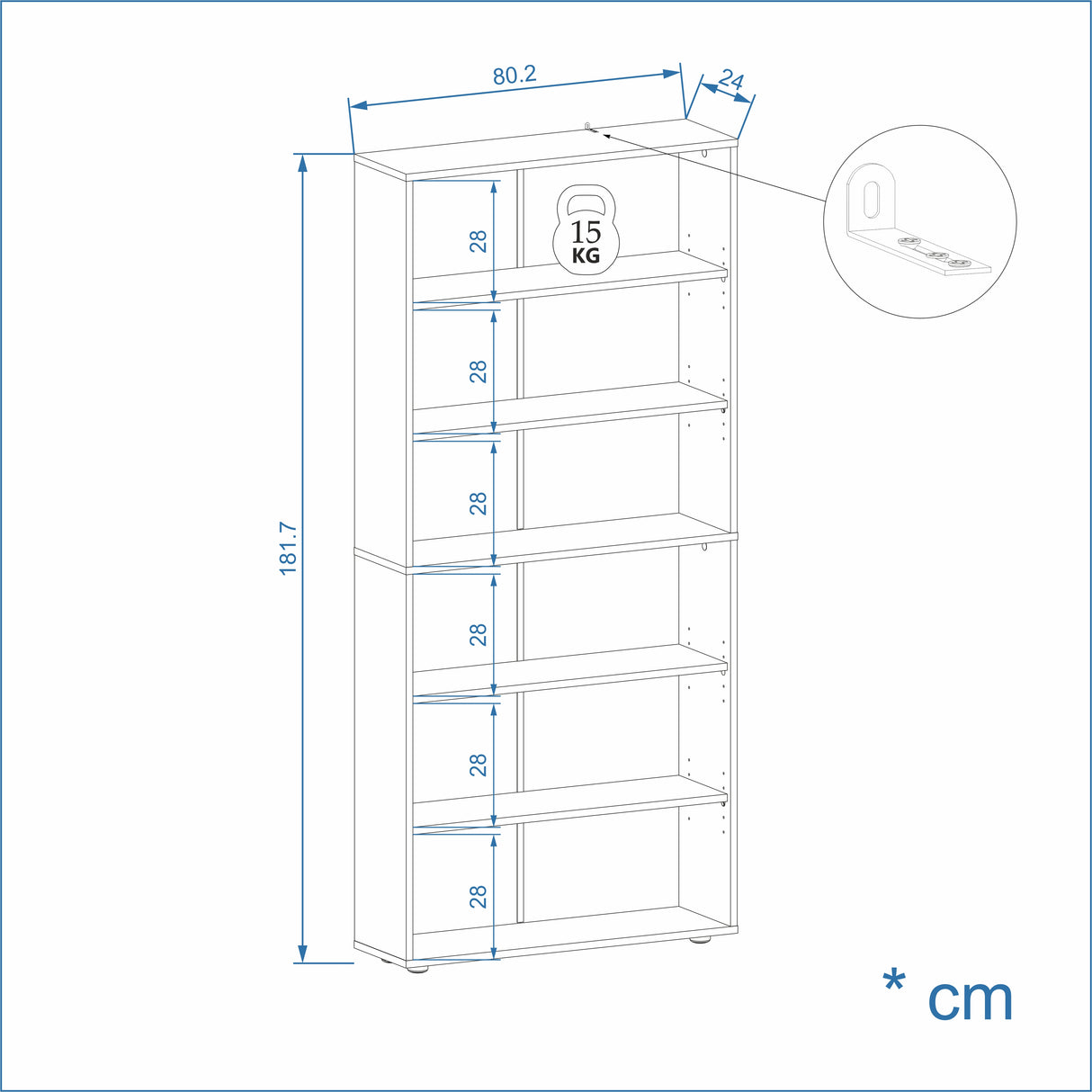 Bücherregal mit 6 Ebenen und Höhenverstellbare Regale | LUMO 80-6F