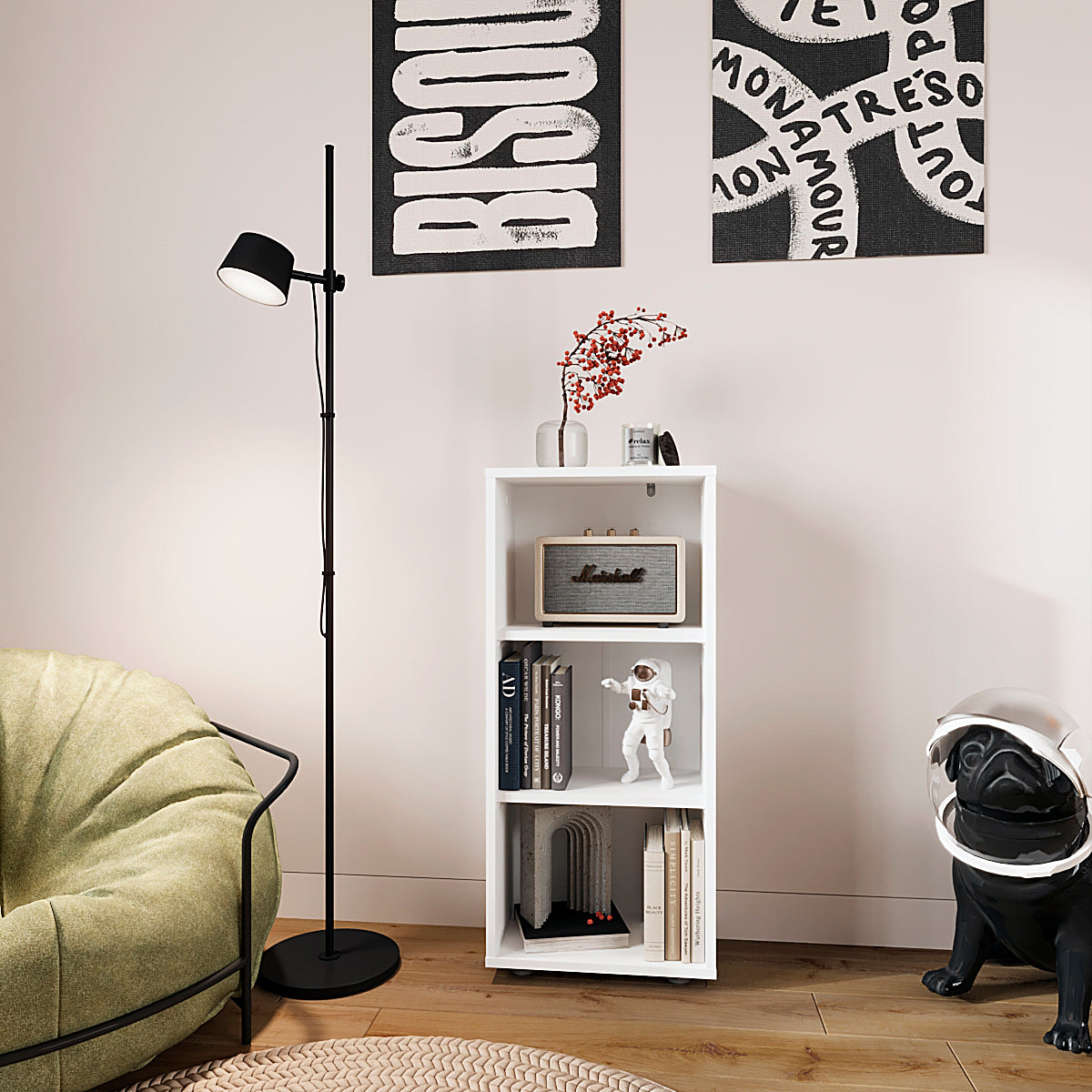 Bücherregal mit 3 Ebenen und Höhenverstellbare Regale | LUMO 40-3F