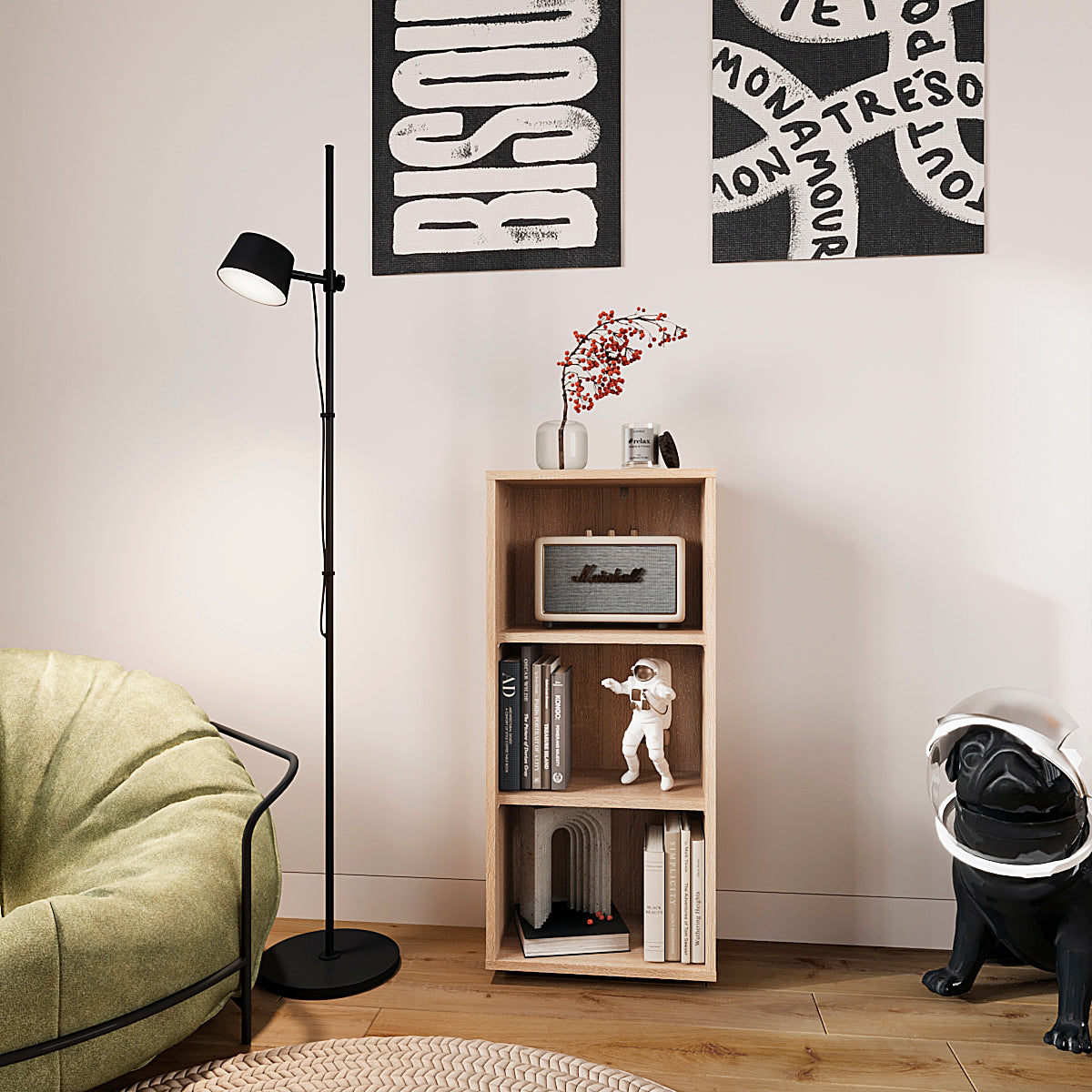 Bücherregal mit 3 Ebenen und Höhenverstellbare Regale | LUMO 40-3F