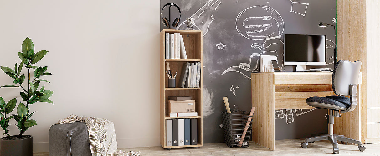 Bücherregal mit 4 Ebenen und Höhenverstellbare Regale | Lumo 40-4F