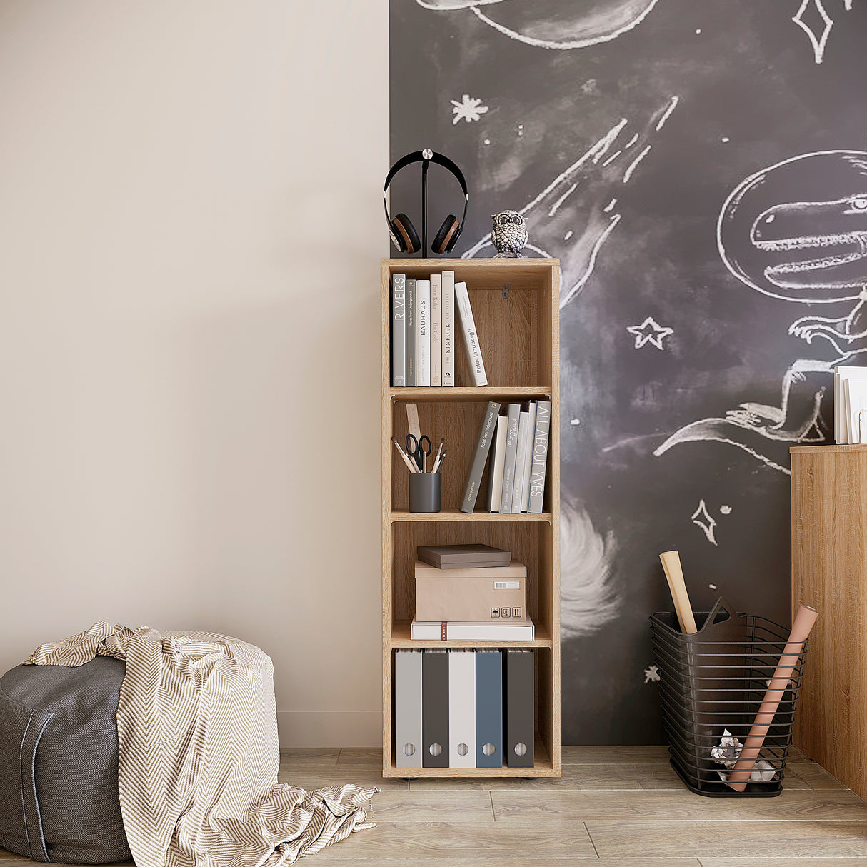 Bücherregal mit 4 Ebenen und Höhenverstellbare Regale | Lumo 40-4F