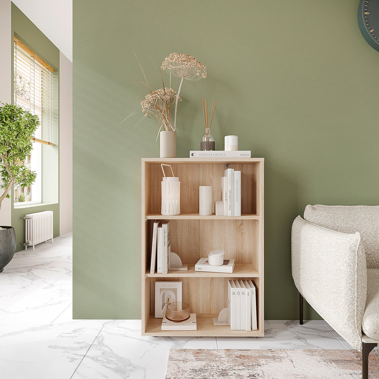 Bücherregal mit 3 Ebenen und Höhenverstellbare Regale | Lumo 60-3F