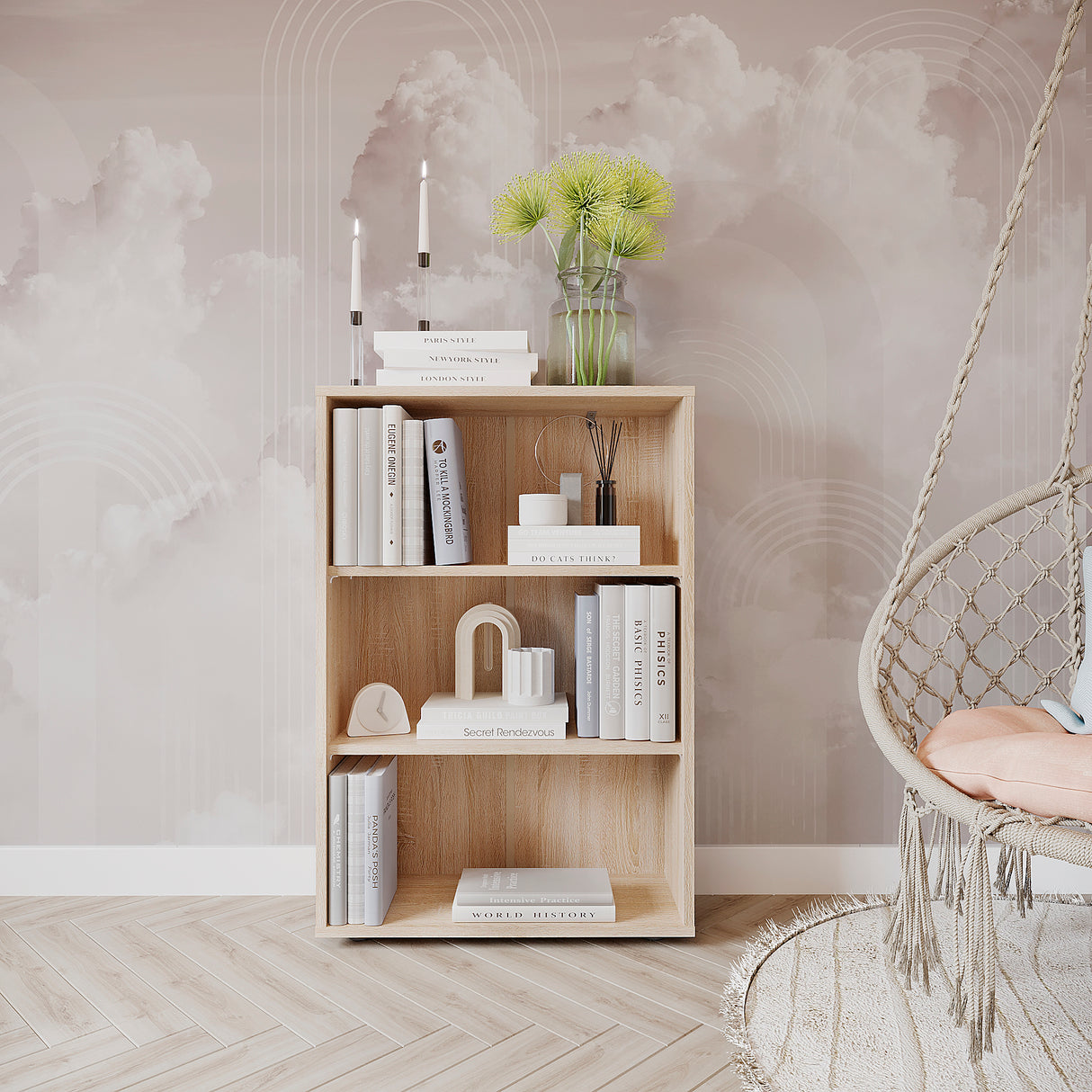 Bücherregal mit 3 Ebenen und Höhenverstellbare Regale | Lumo 60-3F