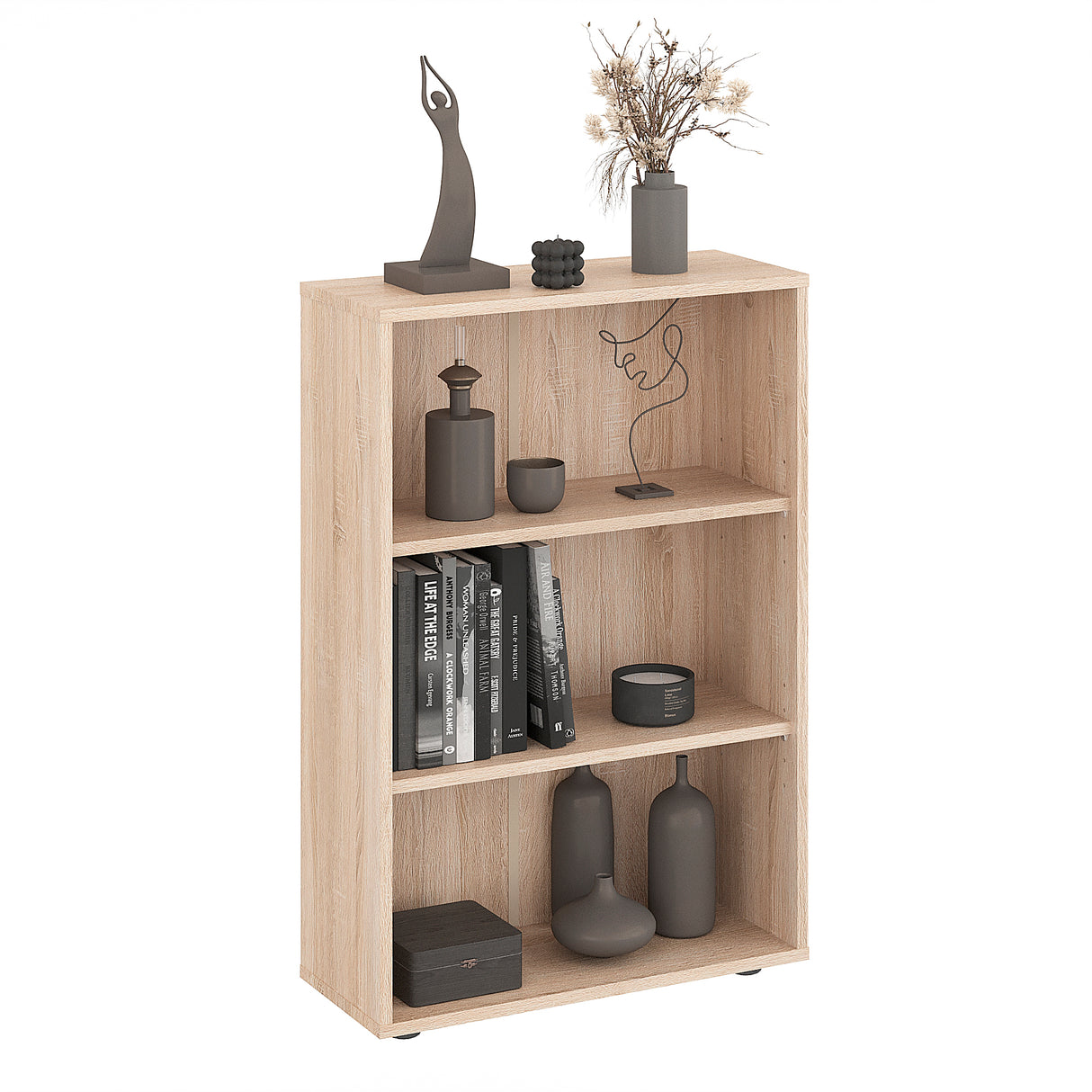 Bücherregal mit 3 Ebenen und Höhenverstellbare Regale | Lumo 60-3F