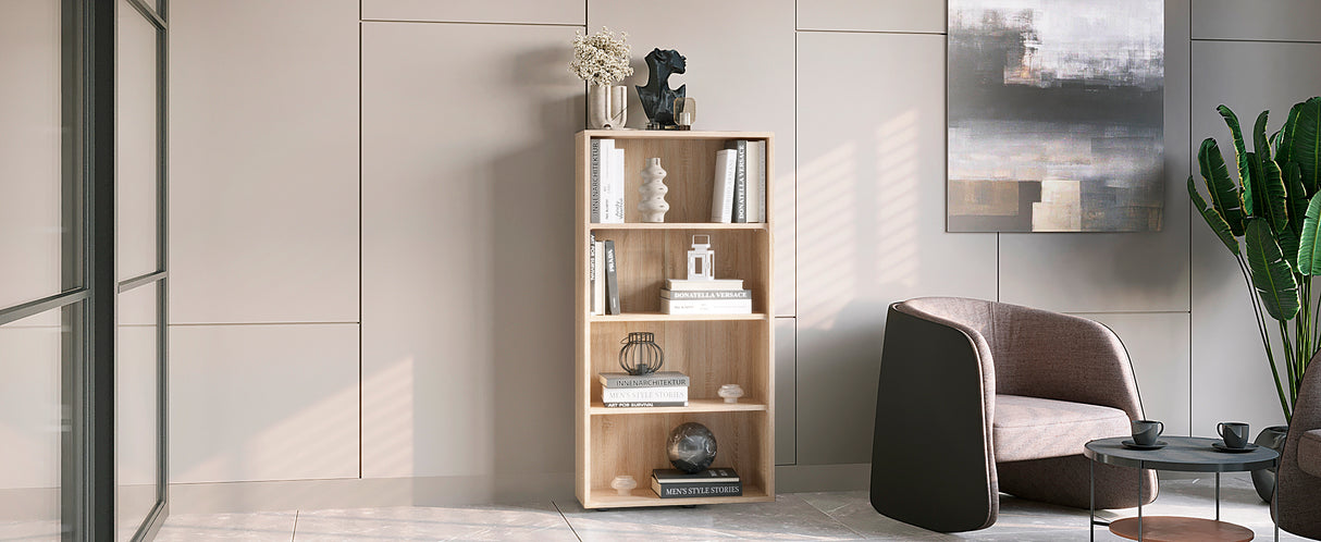 Bücherregal mit 4 Ebenen und Höhenverstellbare Regale | Lumo 60-4F