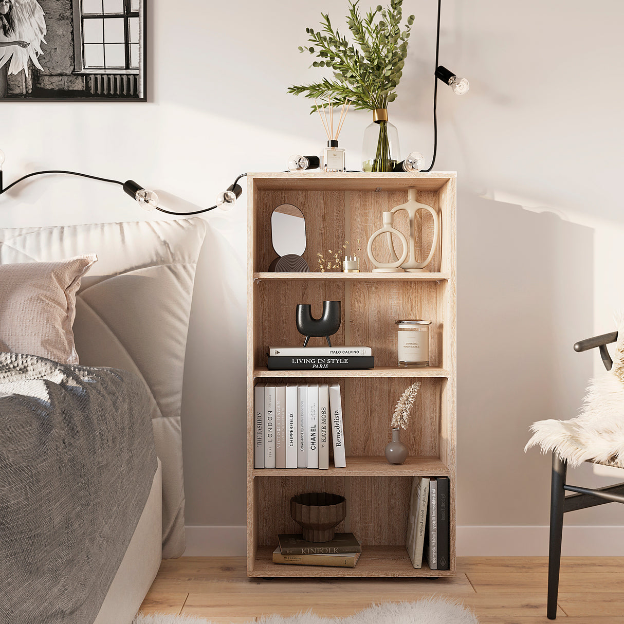 Bücherregal mit 4 Ebenen und Höhenverstellbare Regale | Lumo 60-4F