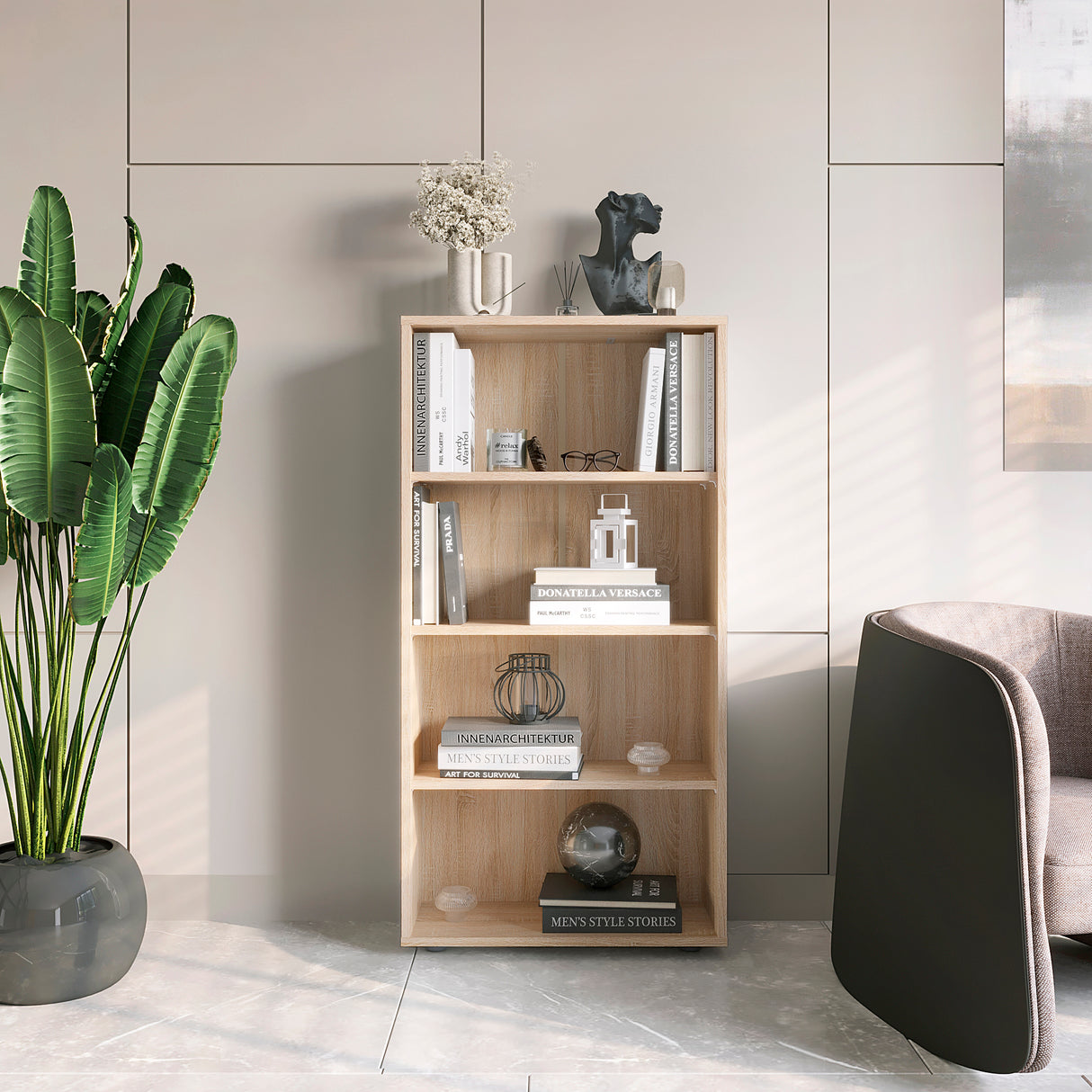 Bücherregal mit 4 Ebenen und Höhenverstellbare Regale | Lumo 60-4F