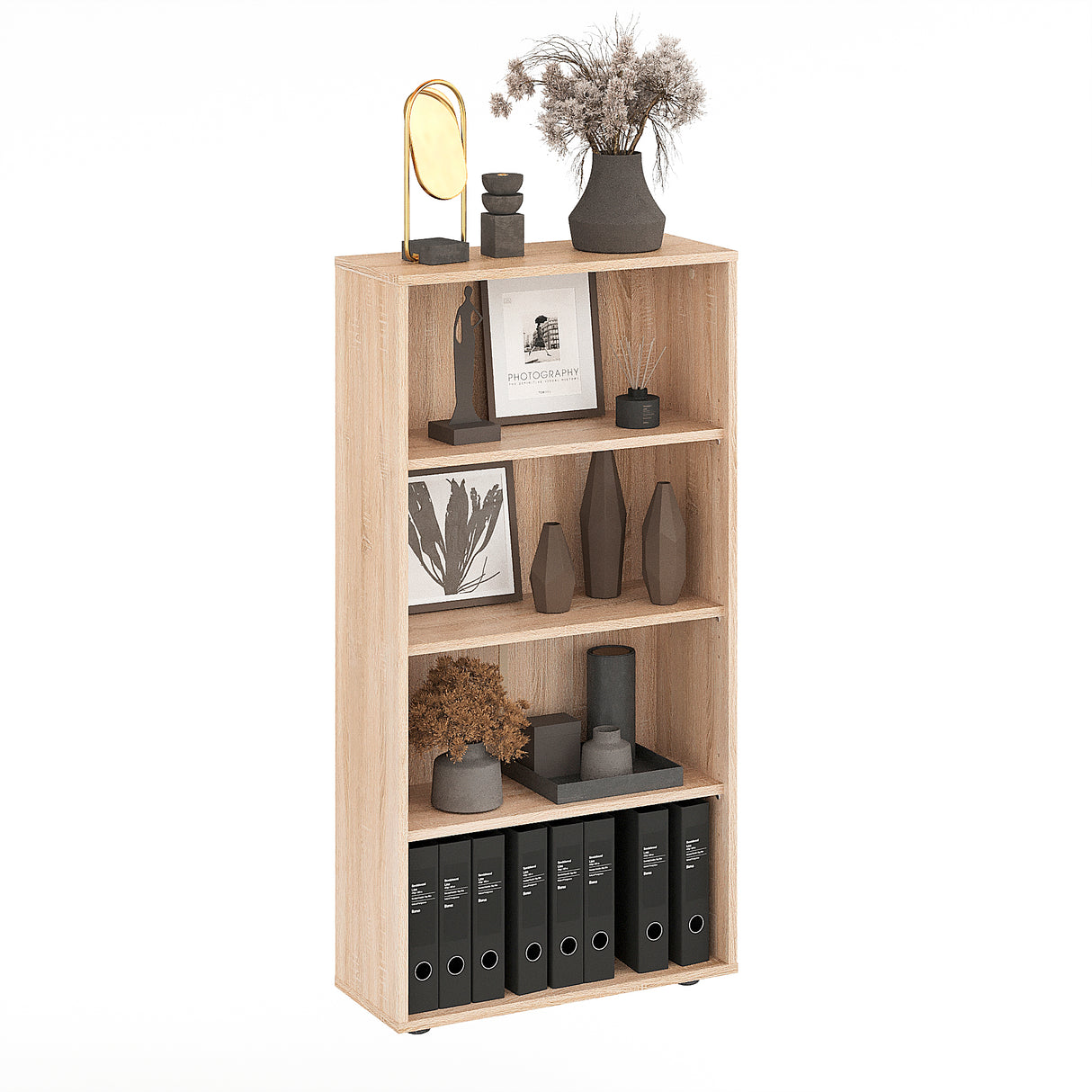 Bücherregal mit 4 Ebenen und Höhenverstellbare Regale | Lumo 60-4F