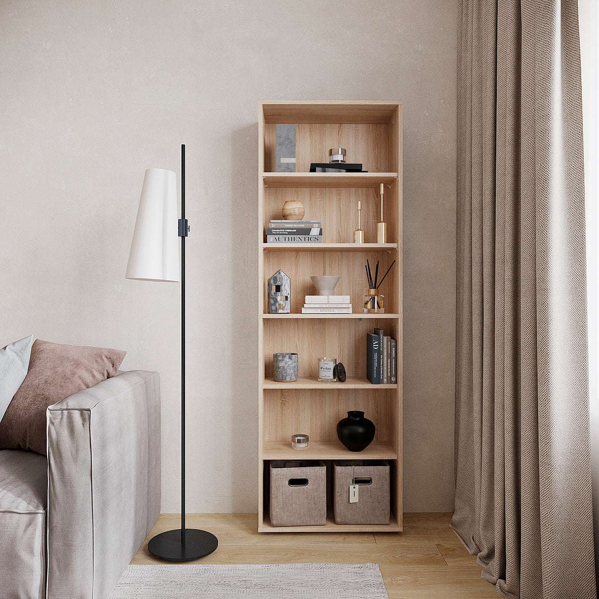 Bücherregal mit 6 Ebenen und Höhenverstellbare Regale | LUMO 60-6F